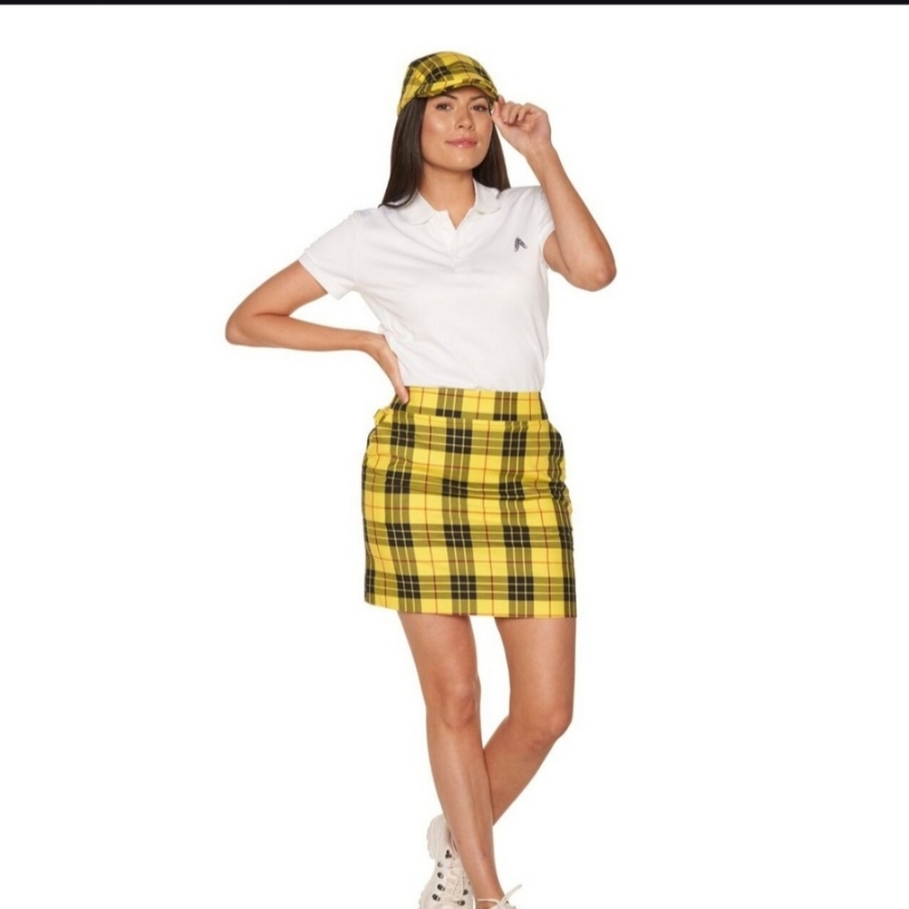 Royal & Awesome Women’s Yellow Plaid Golf Skort Preppy Mini Skirt. HL371